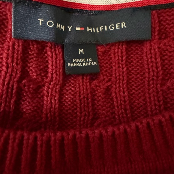 Tommy Hilfiger Maroon Cable Knit Crewneck Sweater Tipped Hems Preppy Academia - Picture 8 of 11